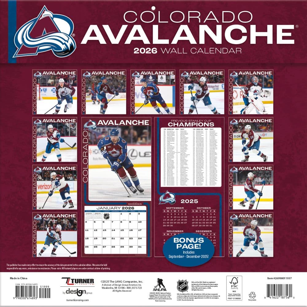 NHL Colorado Avalanche 2026 Wall Calendar First Alternate Image
