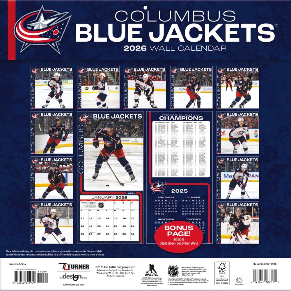 NHL Columbus Blue Jackets 2026 Wall Calendar First Alternate Image