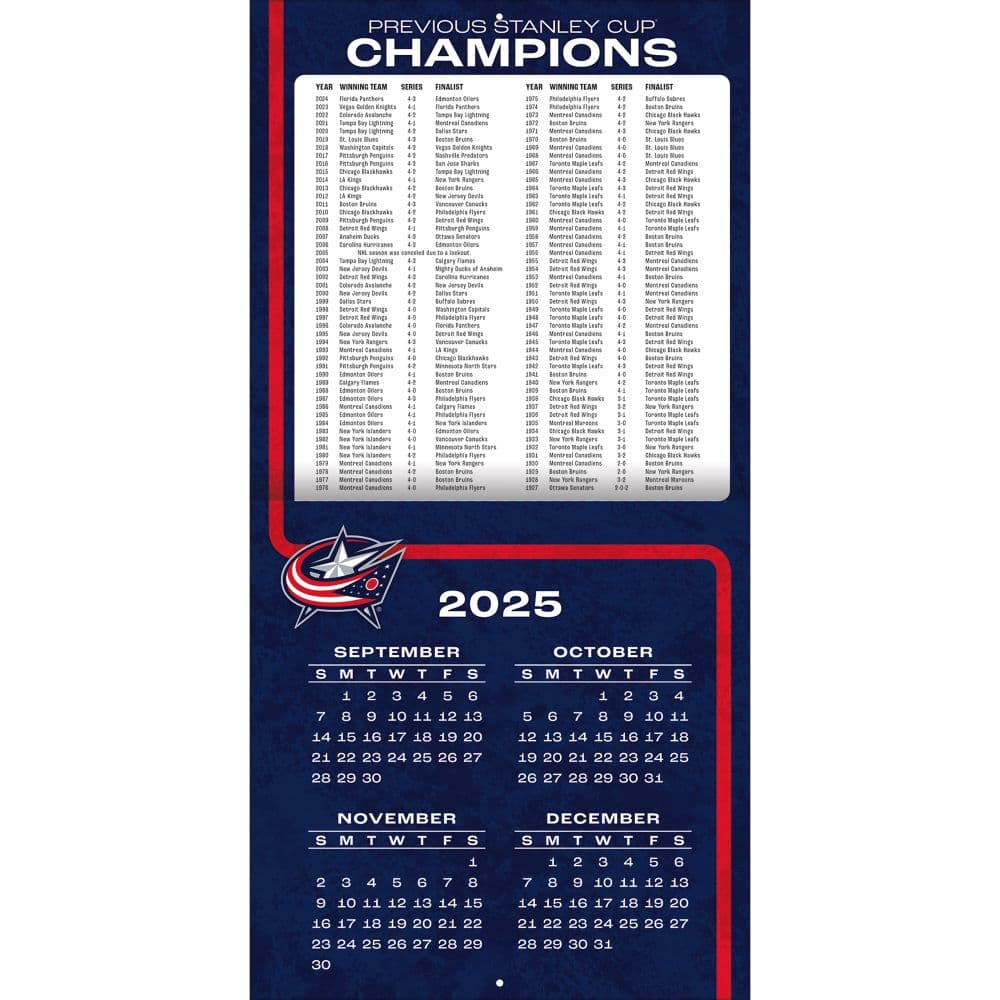 NHL Columbus Blue Jackets 2026 Wall Calendar Second Alternate Image
