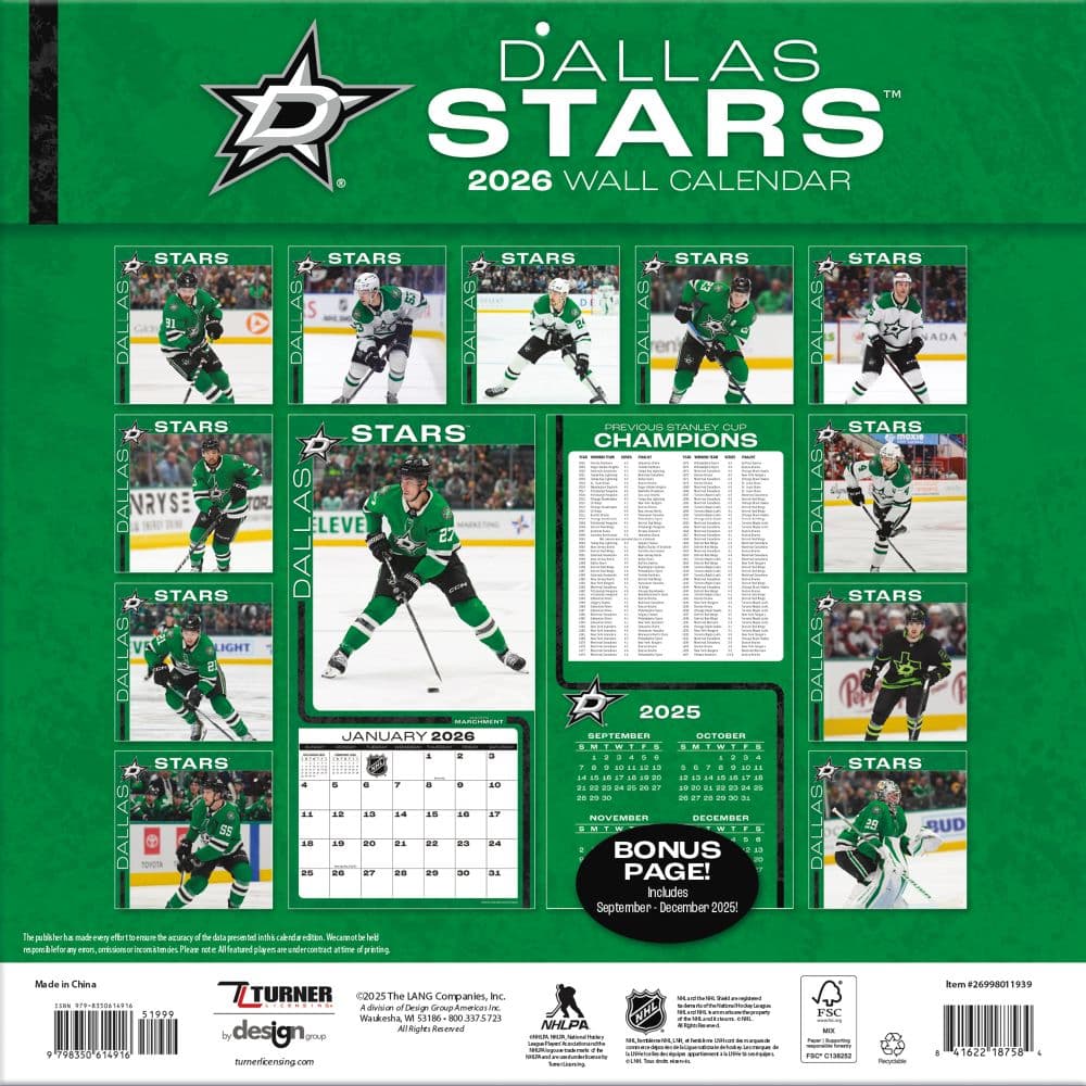 NHL Dallas Stars 2026 Wall Calendar First Alternate Image