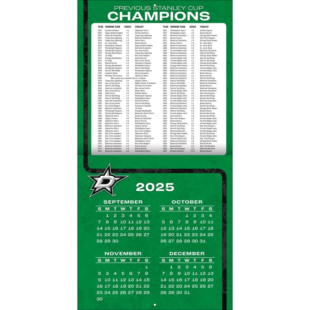 NHL Dallas Stars 2026 Wall Calendar Second Alternate Image