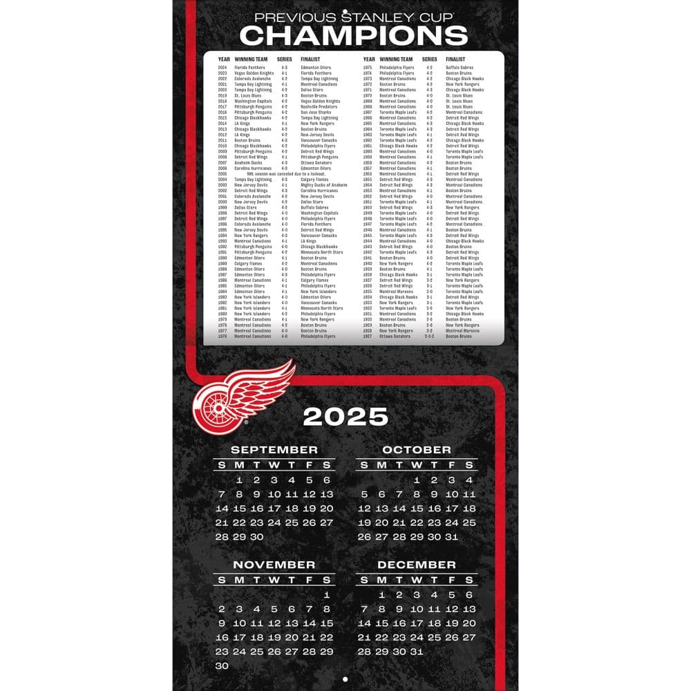 NHL Detroit Red Wings 2026 Wall Calendar, 12'' X 12'', 12-Month Calendar with Stapled Binding