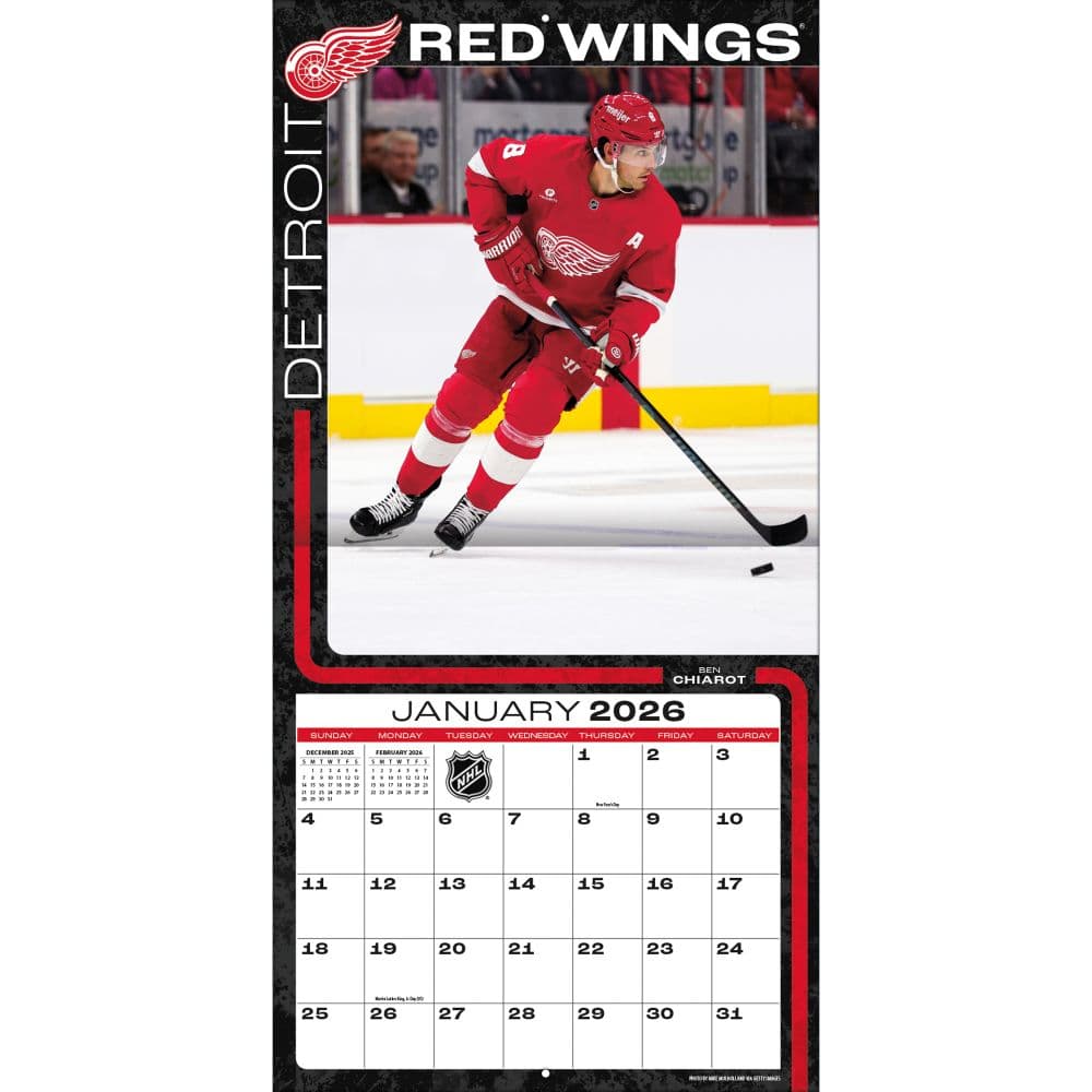 NHL Detroit Red Wings 2026 Wall Calendar, 12'' X 12'', 12-Month Calendar with Stapled Binding