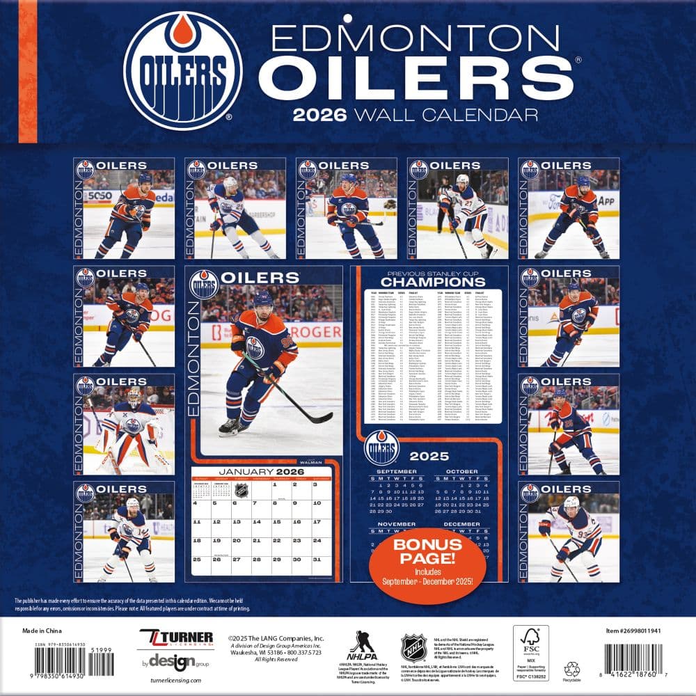 NHL Edmonton Oilers 2026 Wall Calendar First Alternate Image