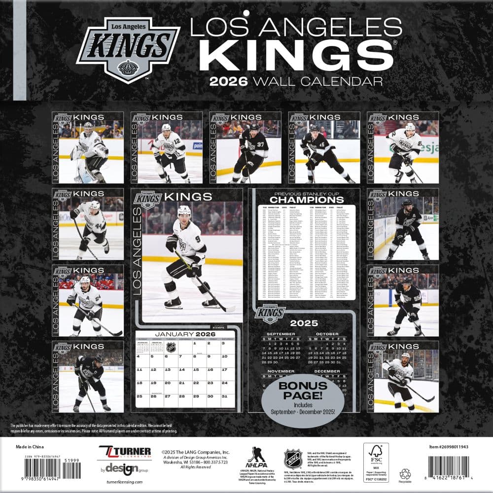NHL Los Angeles Kings 2026 Wall Calendar First Alternate Image