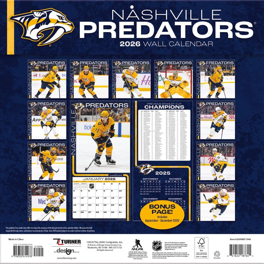 NHL Nashville Predators 2026 Wall Calendar First Alternate Image