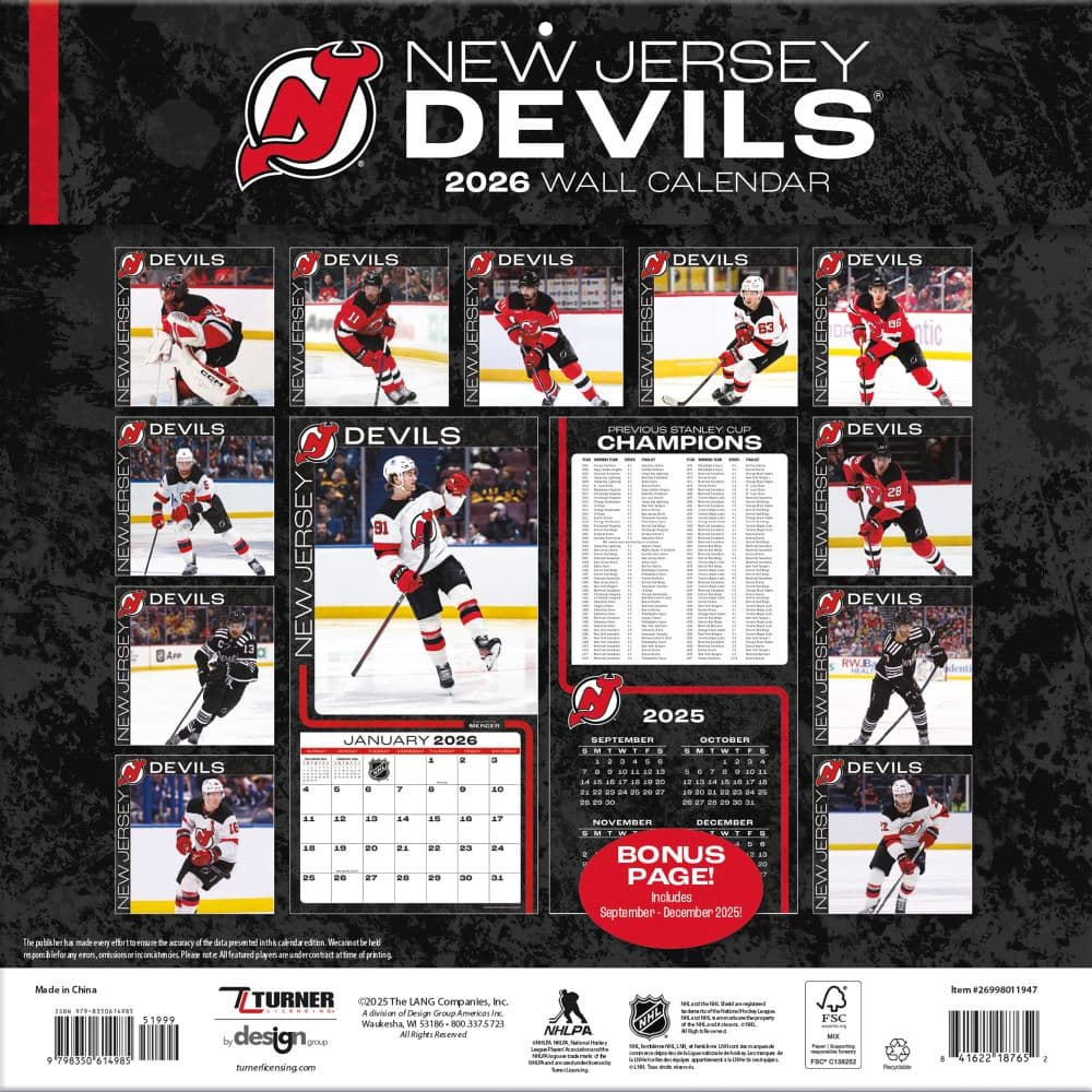 NHL New Jersey Devils 2026 Wall Calendar First Alternate Image