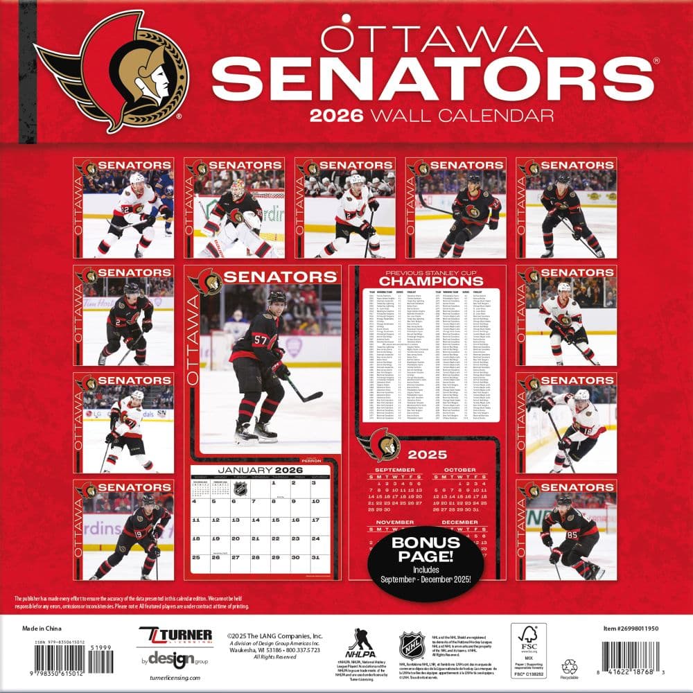 NHL Ottawa Senators 2026 Wall Calendar First Alternate Image