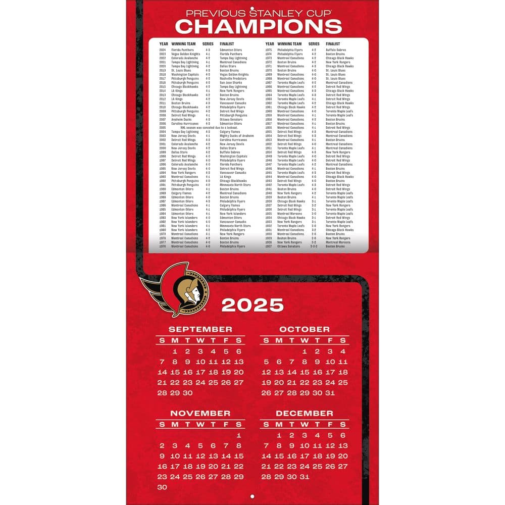 NHL Ottawa Senators 2026 Wall Calendar Second Alternate Image