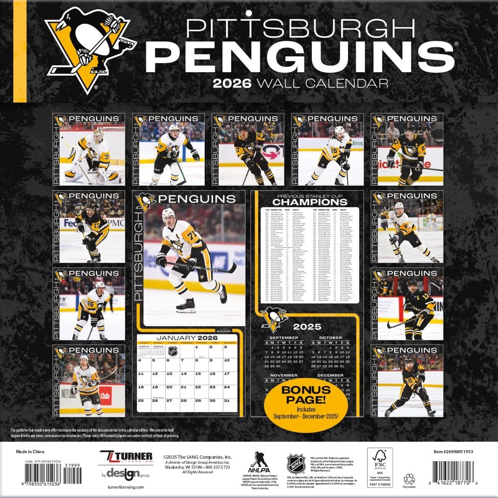 NHL Pittsburgh Penguins 2026 Wall Calendar Calendars Com ALT1 