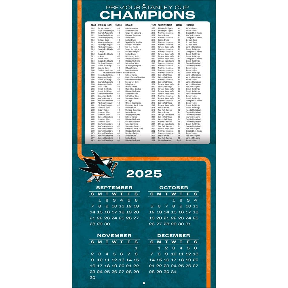 NHL San Jose Sharks 2026 Wall Calendar Second Alternate Image