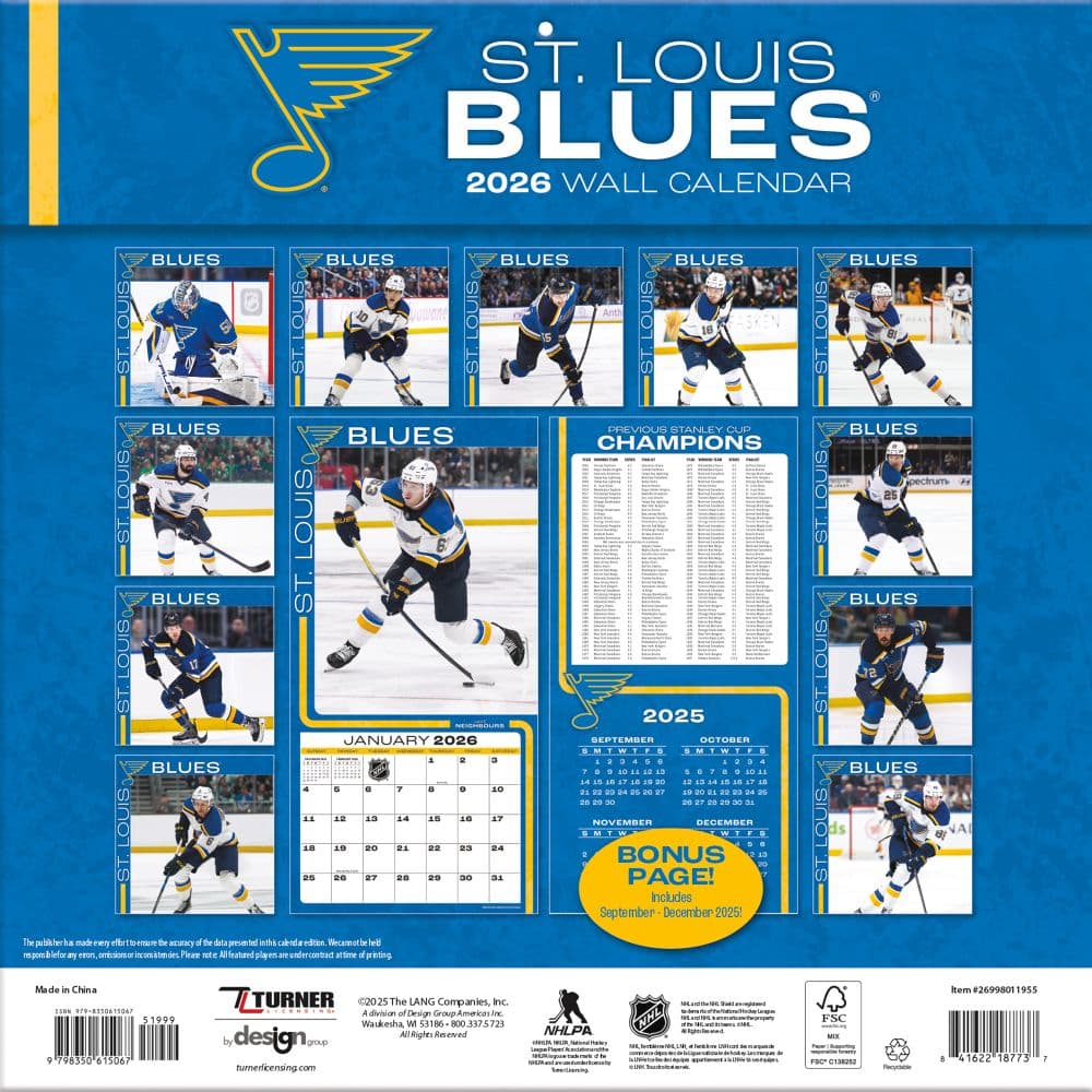 NHL St Louis Blues 2026 Wall Calendar First Alternate Image