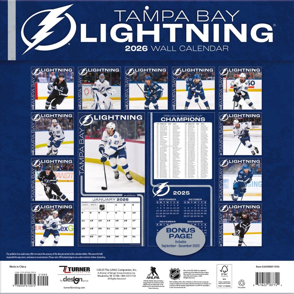 NHL Tampa Bay Lightning 2026 Wall Calendar First Alternate Image