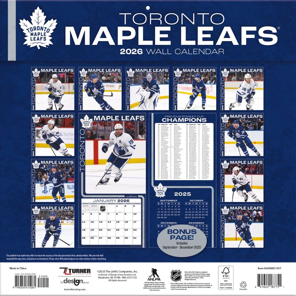 NHL Toronto Maple Leafs 2026 Wall Calendar First Alternate Image