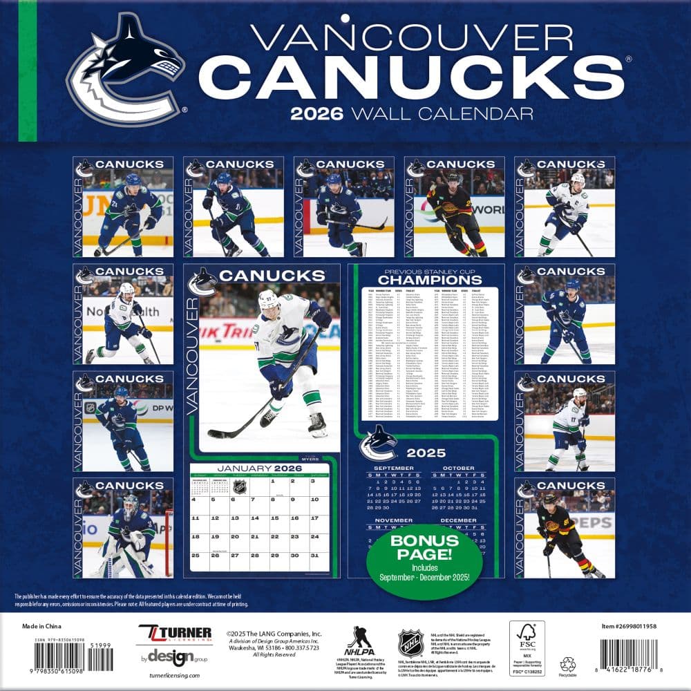 NHL Vancouver Canucks 2026 Wall Calendar First Alternate Image