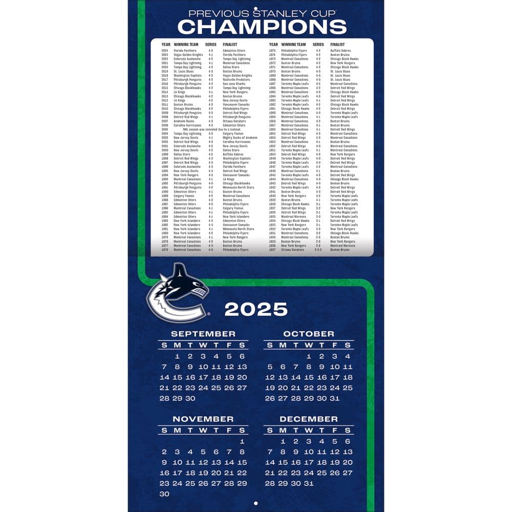 NHL Vancouver Canucks 2026 Wall Calendar Second Alternate Image