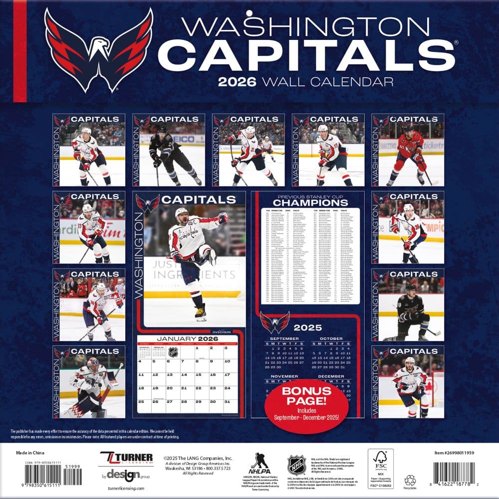 NHL Washington Capitals 2026 Wall Calendar First Alternate Image