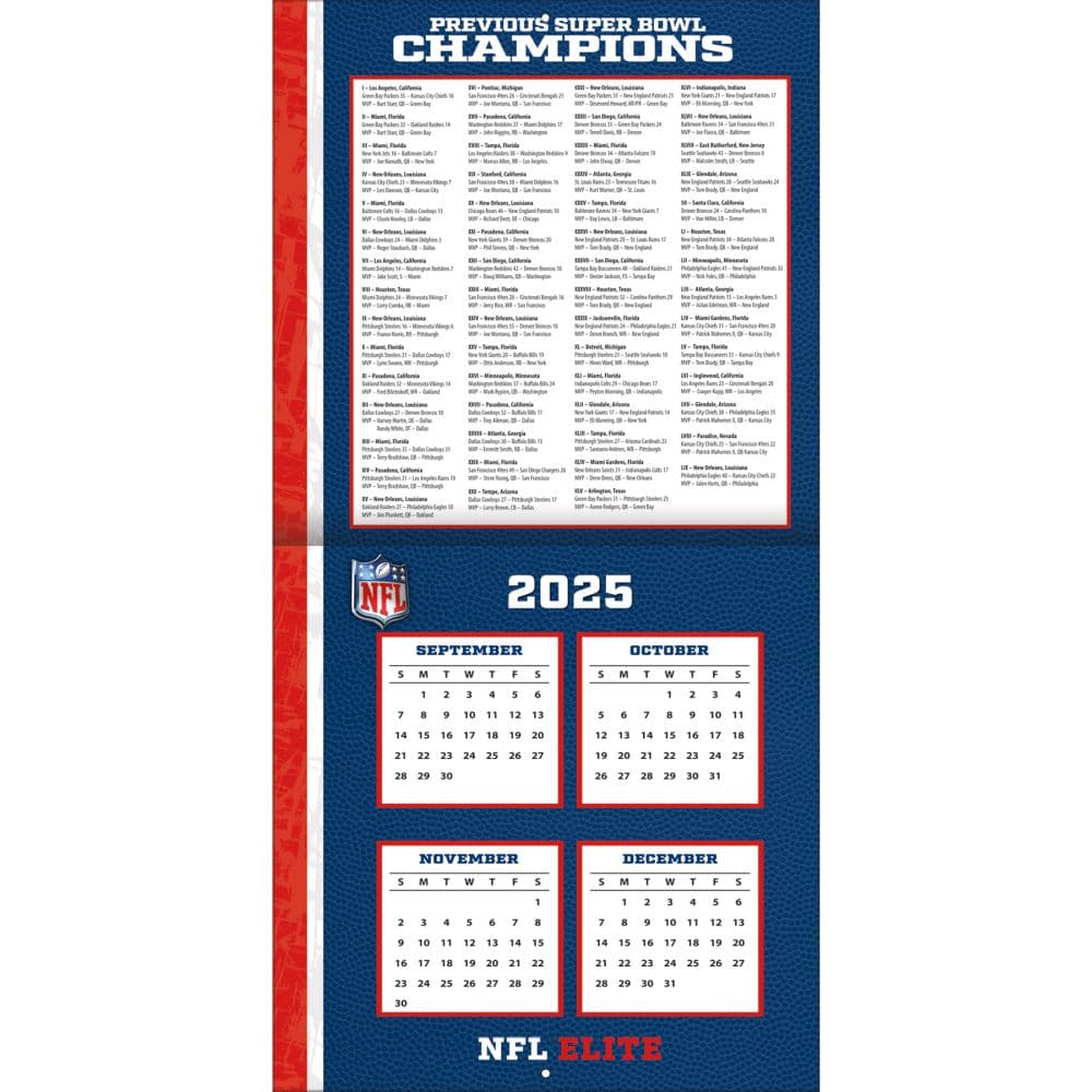 NFL Elite 2026 Wall Calendar, 12'' X 12'', 12-Month Calendar with Stapled Binding
