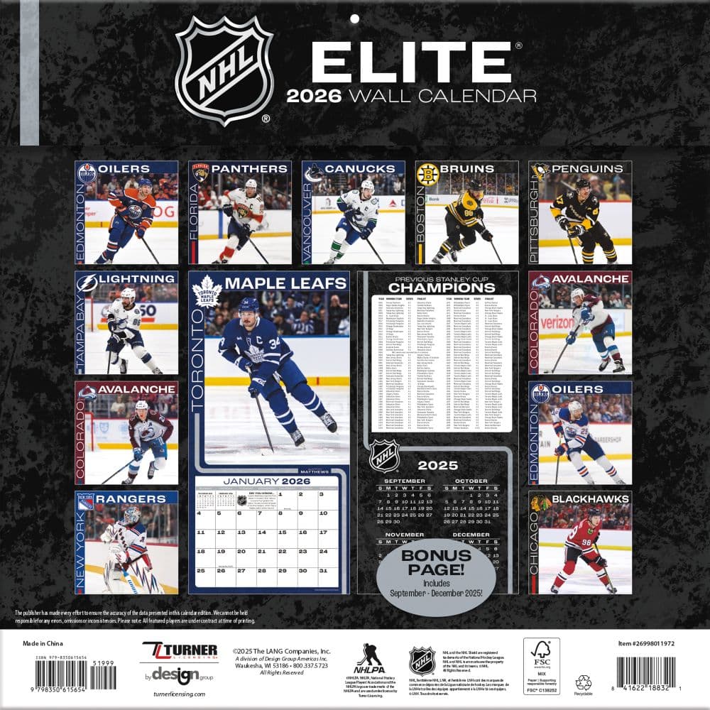 NHL Elite 2026 Wall Calendar First Alternate Image