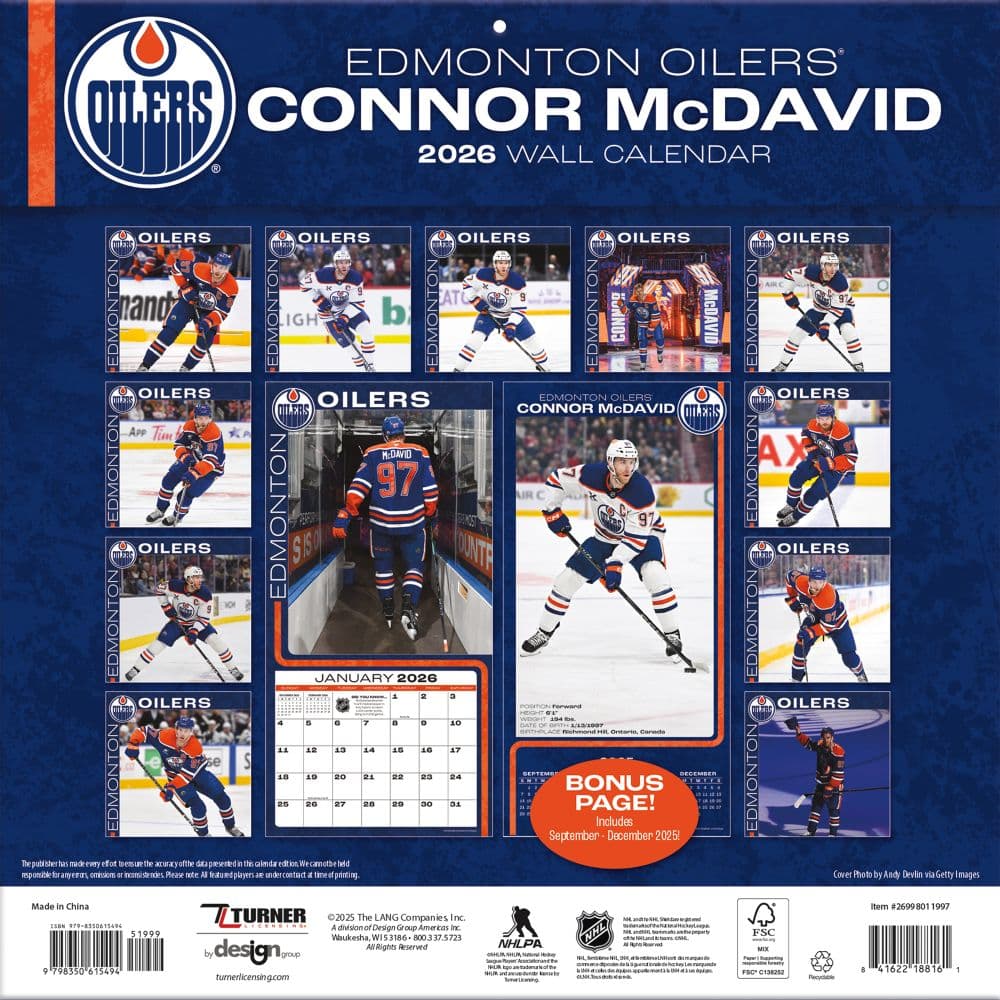 NHL Connor McDavid 2026 Wall Calendar First Alternate Image