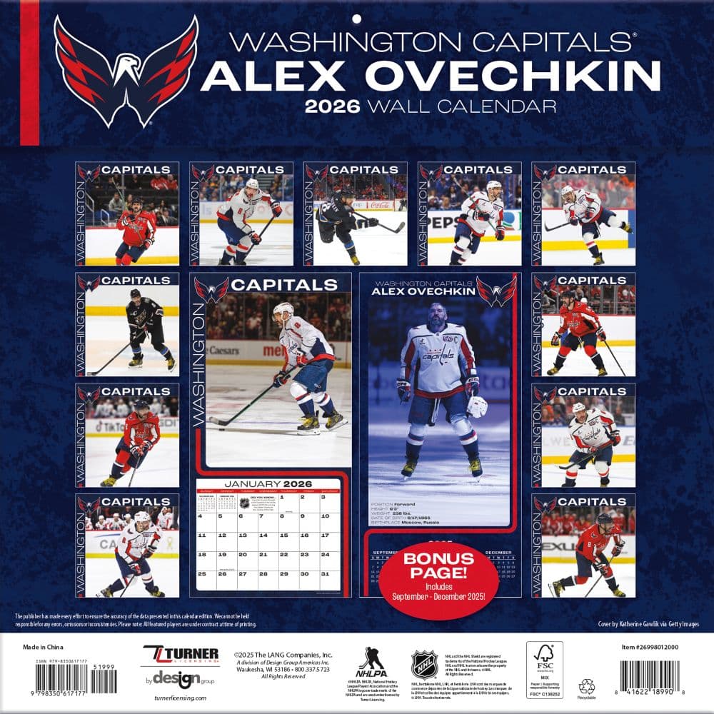 NHL Alex Ovechkin 2026 Wall Calendar First Alternate Image