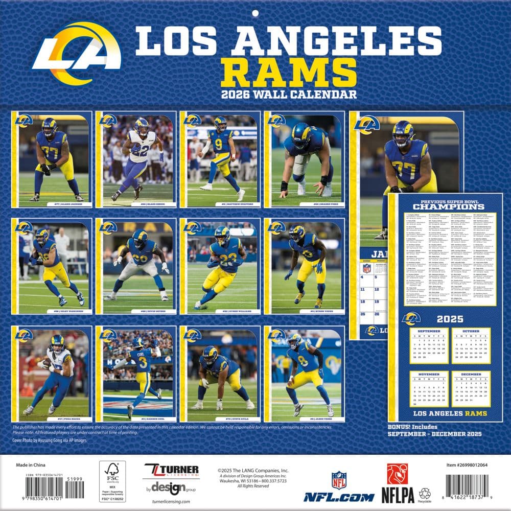 NFL Los Angeles Rams 2026 Wall Calendar First Alternate Image