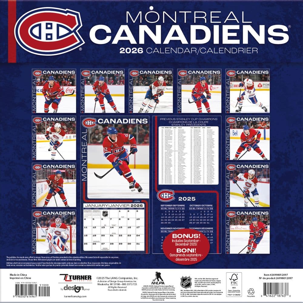 NHL Montreal Canadiens Bilingual 2026 Wall Calendar Third Alternate Image