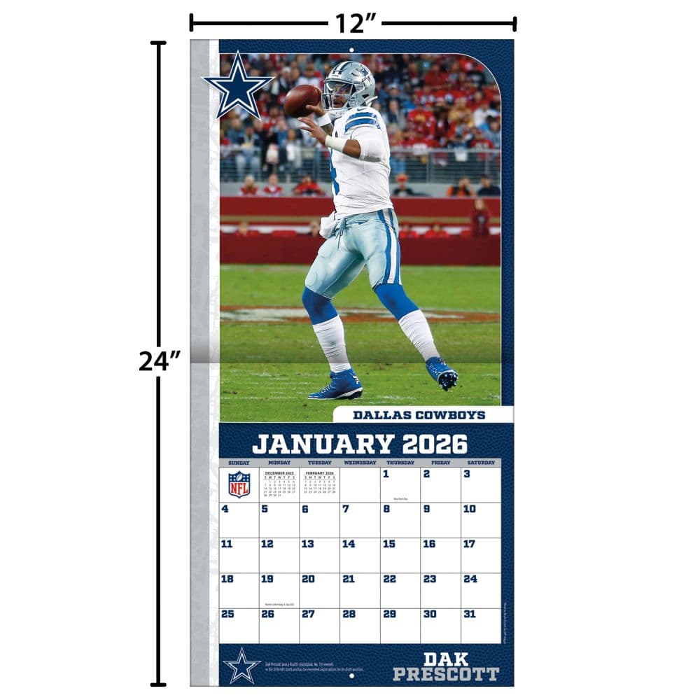 NFL Dak Prescott 2026 Wall Calendar Fourth Alternate Image