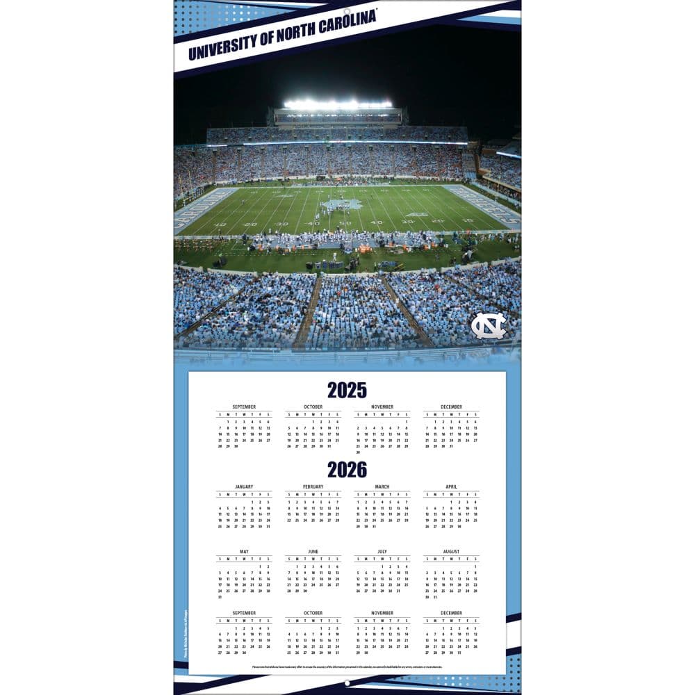 NCAA University of North Carolina Tar Heels 2026 Wall Calendar Second Alternate Image