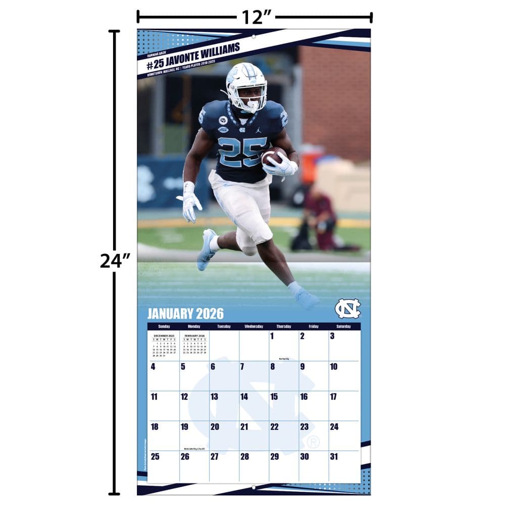 NCAA University of North Carolina Tar Heels 2026 Wall Calendar Fourth Alternate Image
