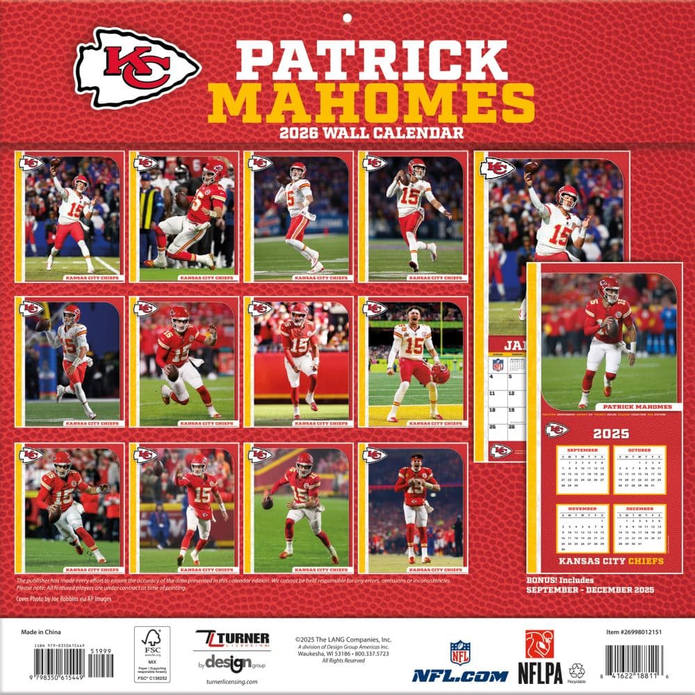 NFL Patrick Mahomes 2026 Wall Calendar First Alternate Image