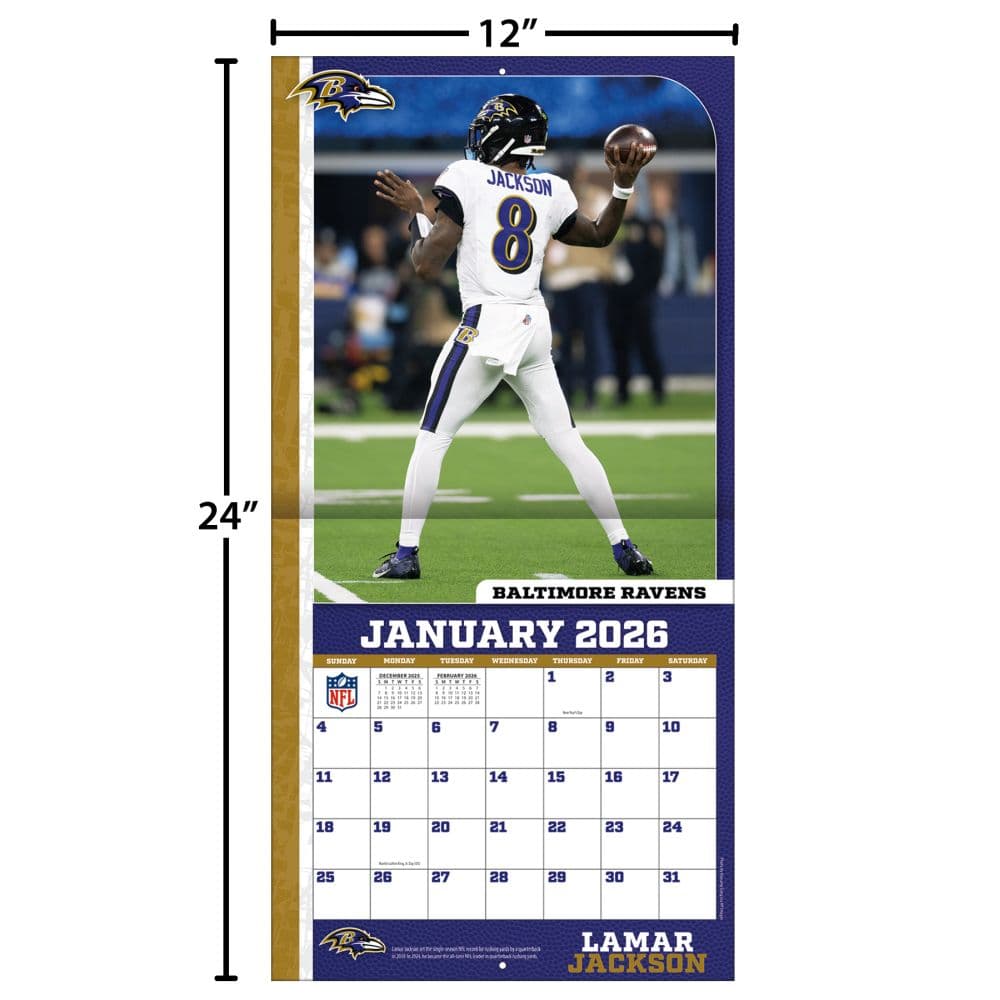 NFL Lamar Jackson 2026 Wall Calendar Fourth Alternate Image