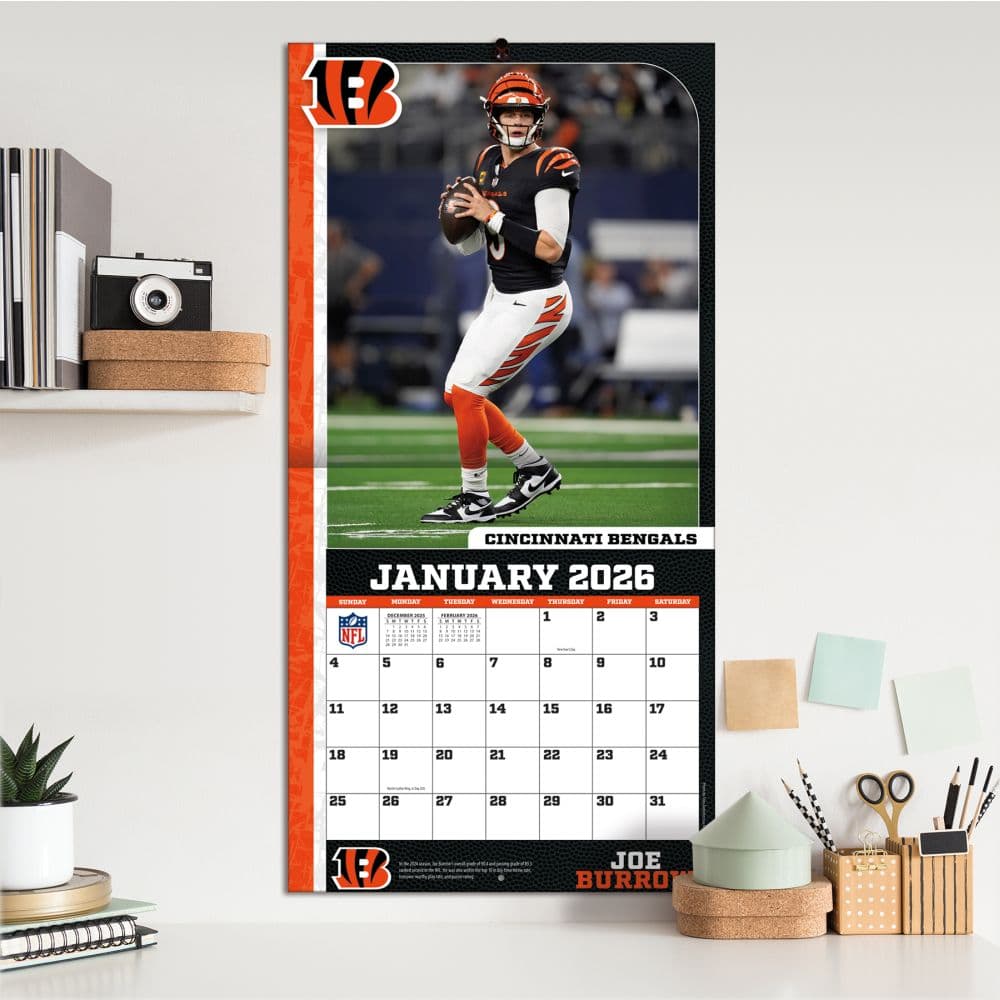 NFL Cincinnati Bengals Joe Burrows 2026 Wall Calendar Fifth Alternate Image