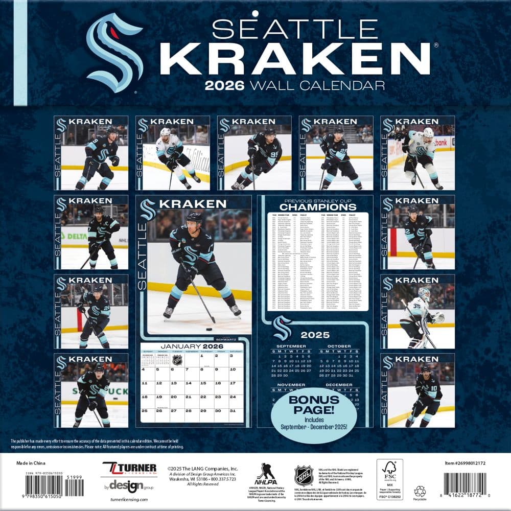 NHL Seattle Kraken 2026 Wall Calendar Third Alternate Image