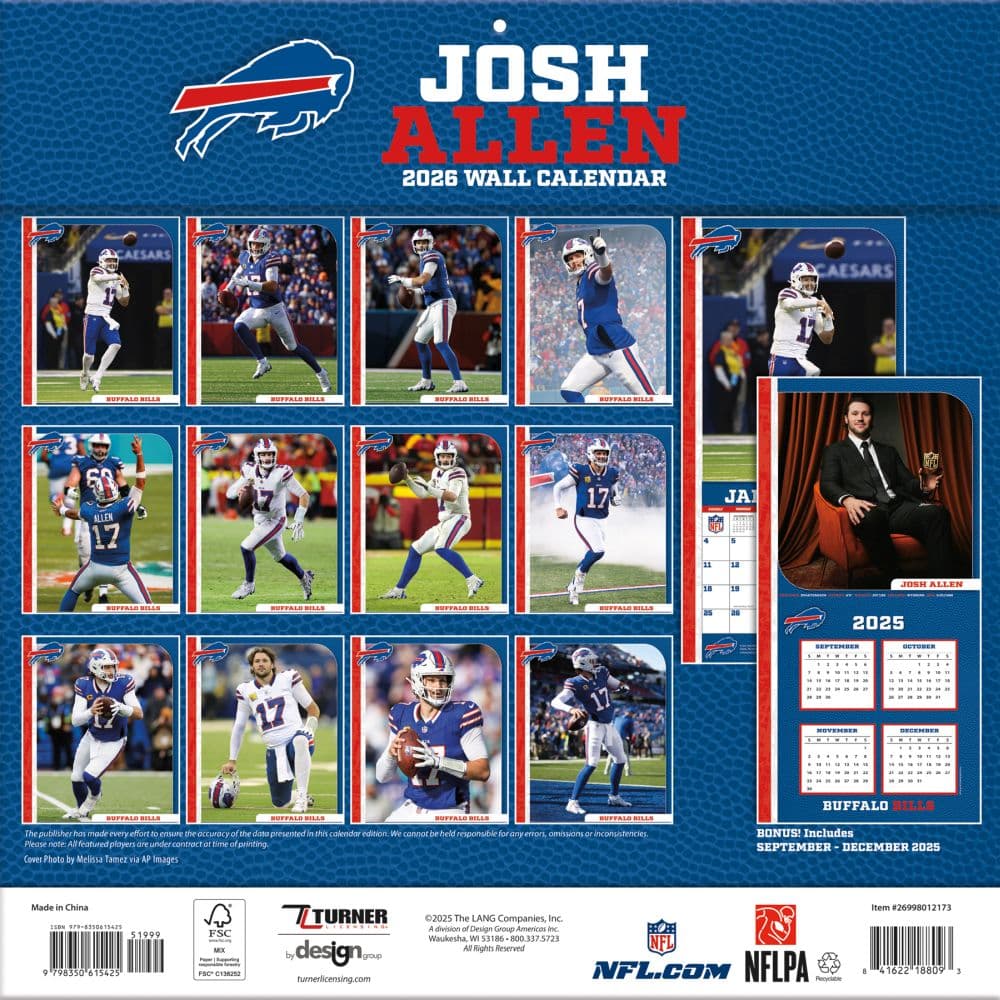 NFL Buffalo Bills Josh Allen 2026 Wall Calendar First Alternate Image