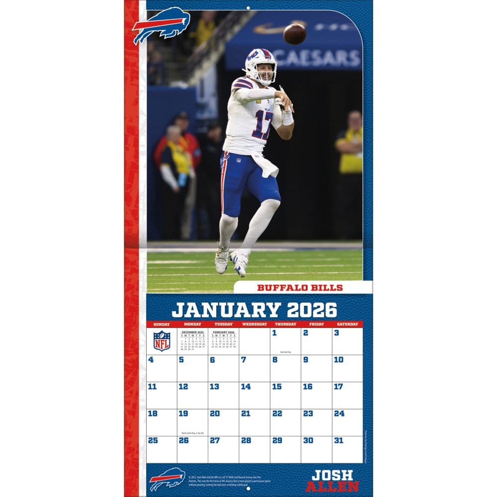 NFL Buffalo Bills Josh Allen 2026 Wall Calendar Third Alternate Image