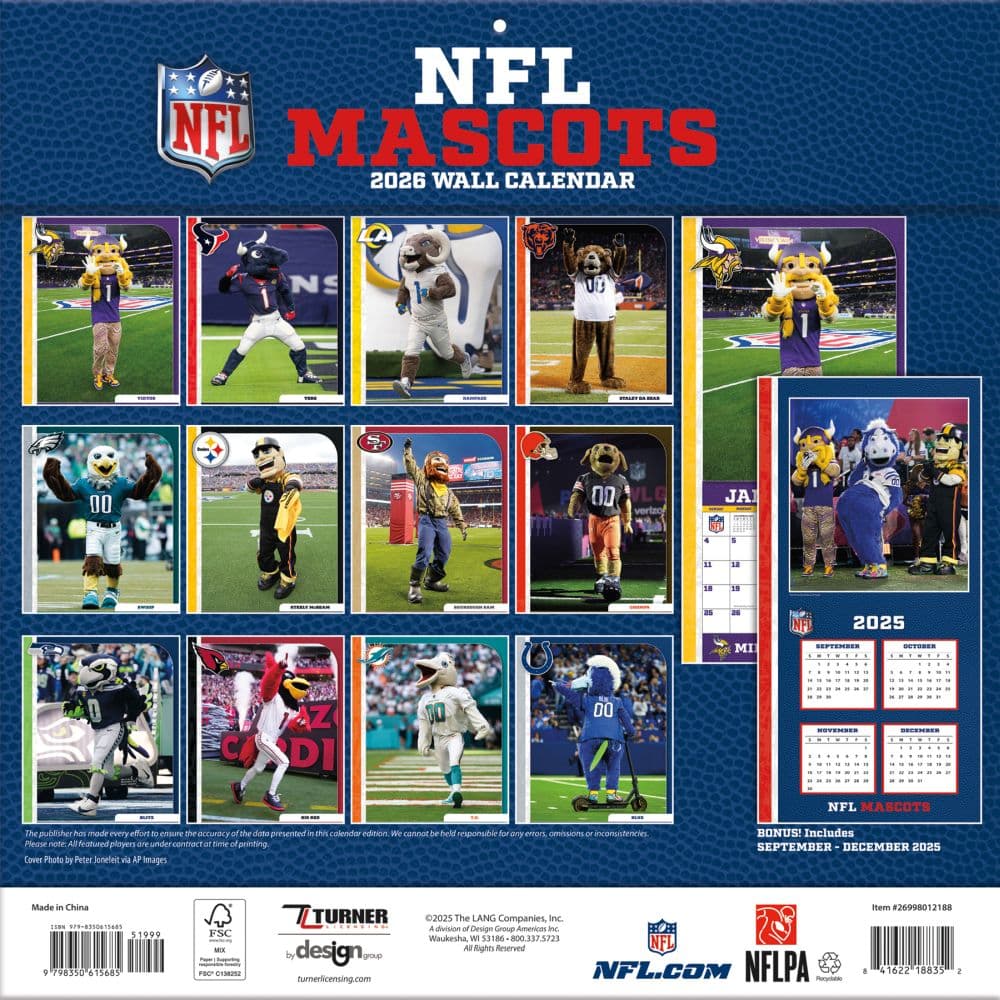 NFL Mascots 2026 Wall Calendar First Alternate Image