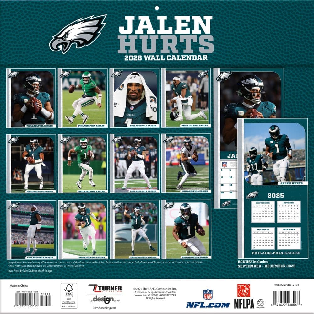 NFL Jalen Hurts 2026 Wall Calendar First Alternate Image