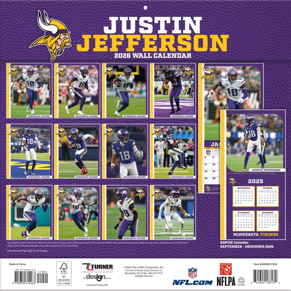 NFL Justin Jefferson 2026 Wall Calendar First Alternate Image