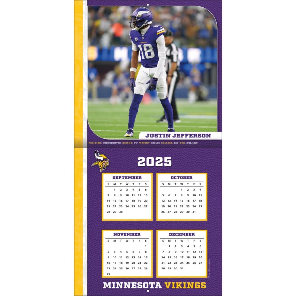NFL Justin Jefferson 2026 Wall Calendar Second Alternate Image