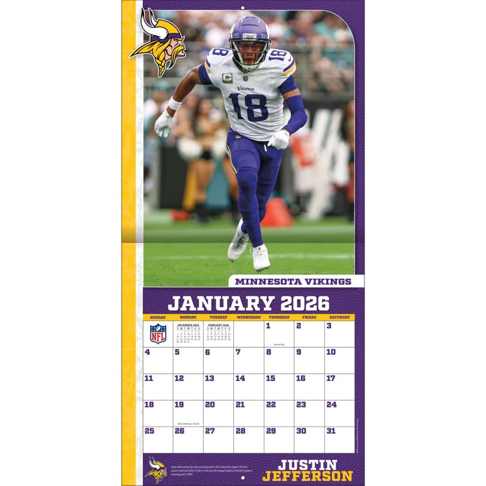 NFL Justin Jefferson 2026 Wall Calendar Third Alternate Image