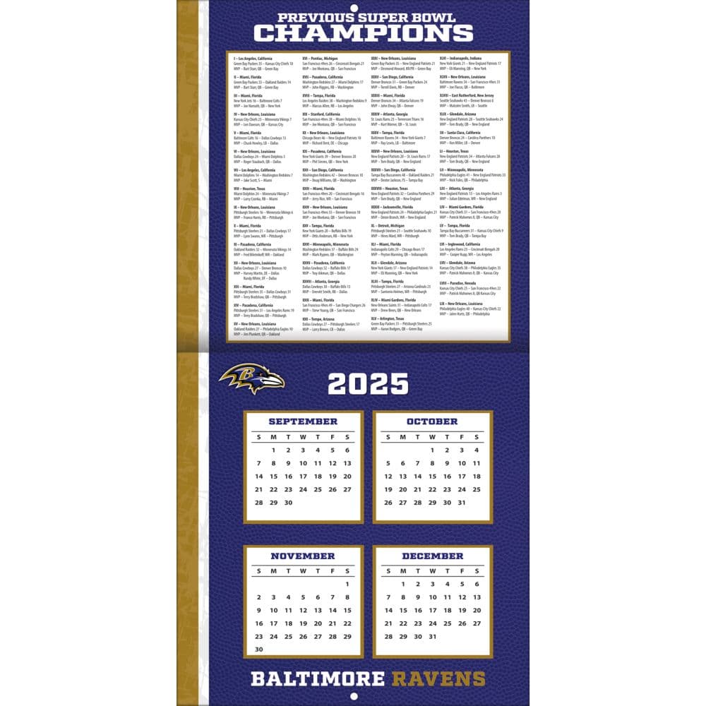 NFL Baltimore Ravens 2026 Mini Wall Calendar First Alternate Image