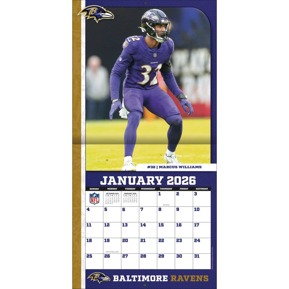 NFL Baltimore Ravens 2026 Mini Wall Calendar Second Alternate Image