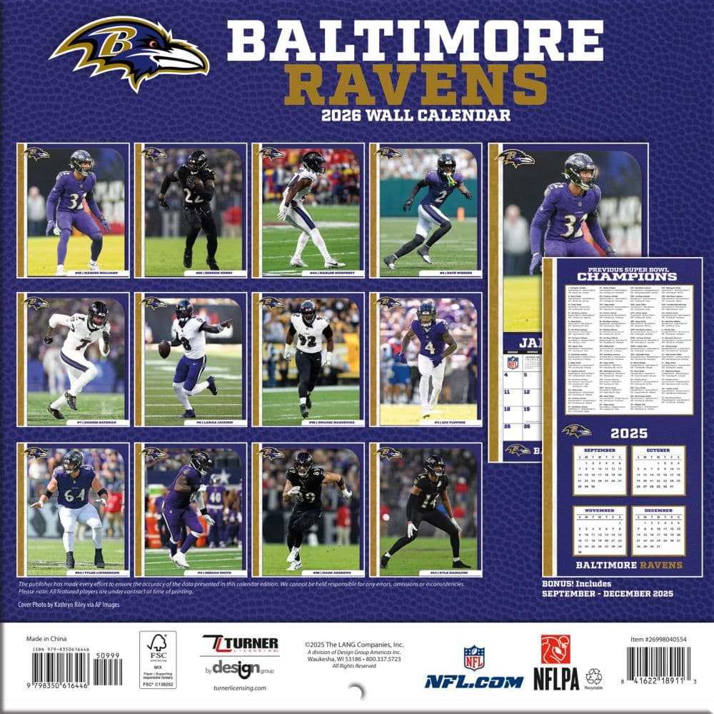 NFL Baltimore Ravens 2026 Mini Wall Calendar Third Alternate Image