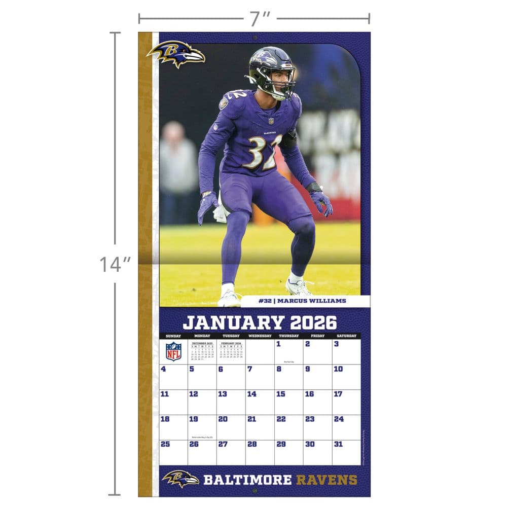 NFL Baltimore Ravens 2026 Mini Wall Calendar Sixth Alternate Image