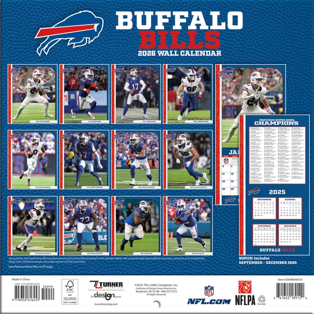 NFL Buffalo Bills 2026 Mini Wall Calendar Third Alternate Image