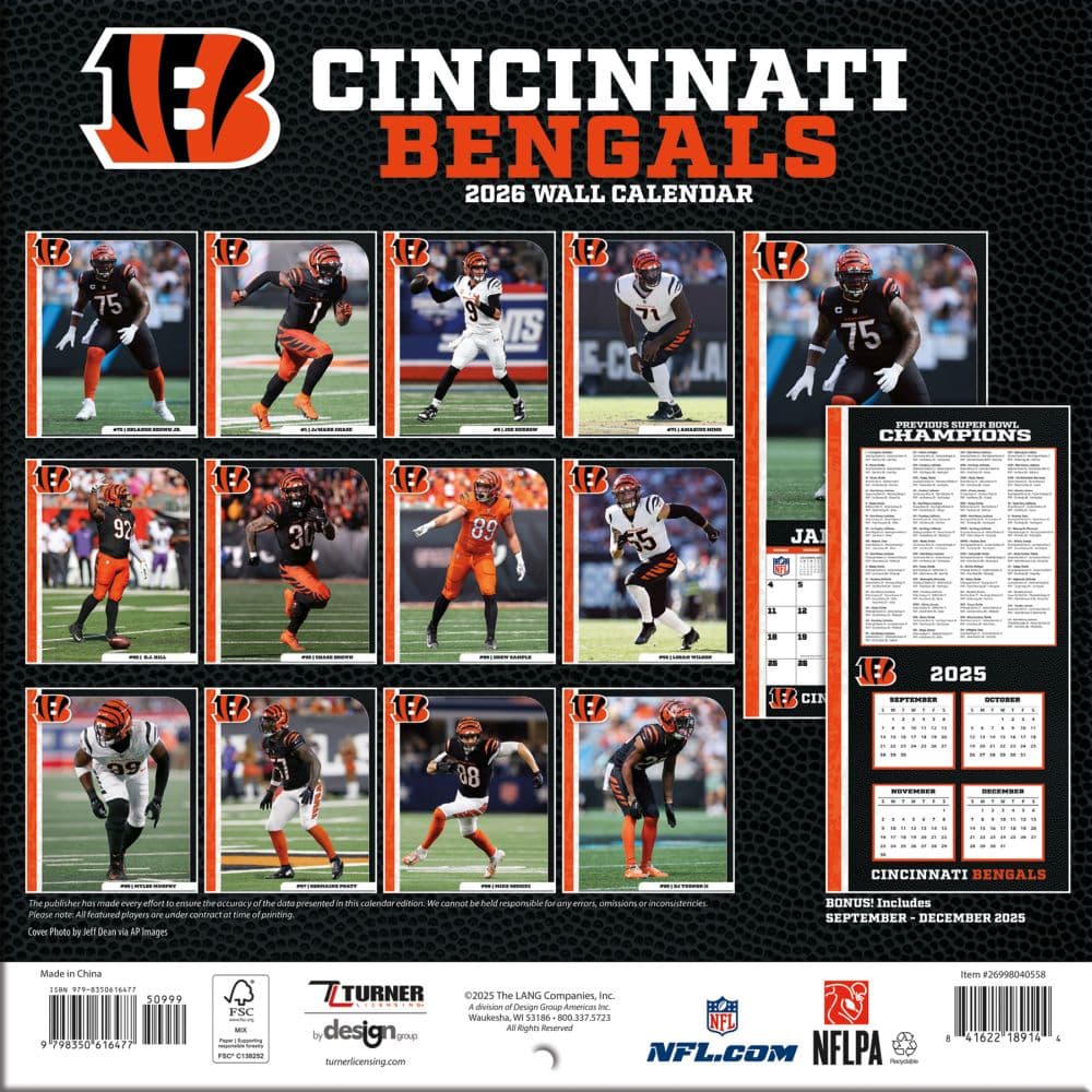NFL Cincinnati Bengals 2026 Mini Wall Calendar Third Alternate Image