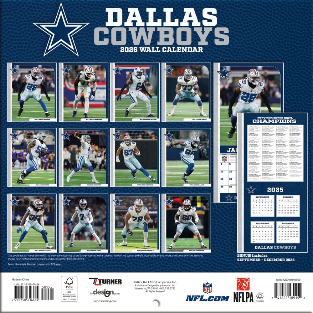 NFL Dallas Cowboys 2026 Mini Wall Calendar Third Alternate Image