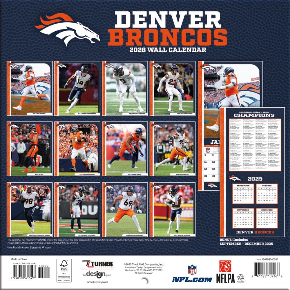 NFL Denver Broncos 2026 Mini Wall Calendar First Alternate Image