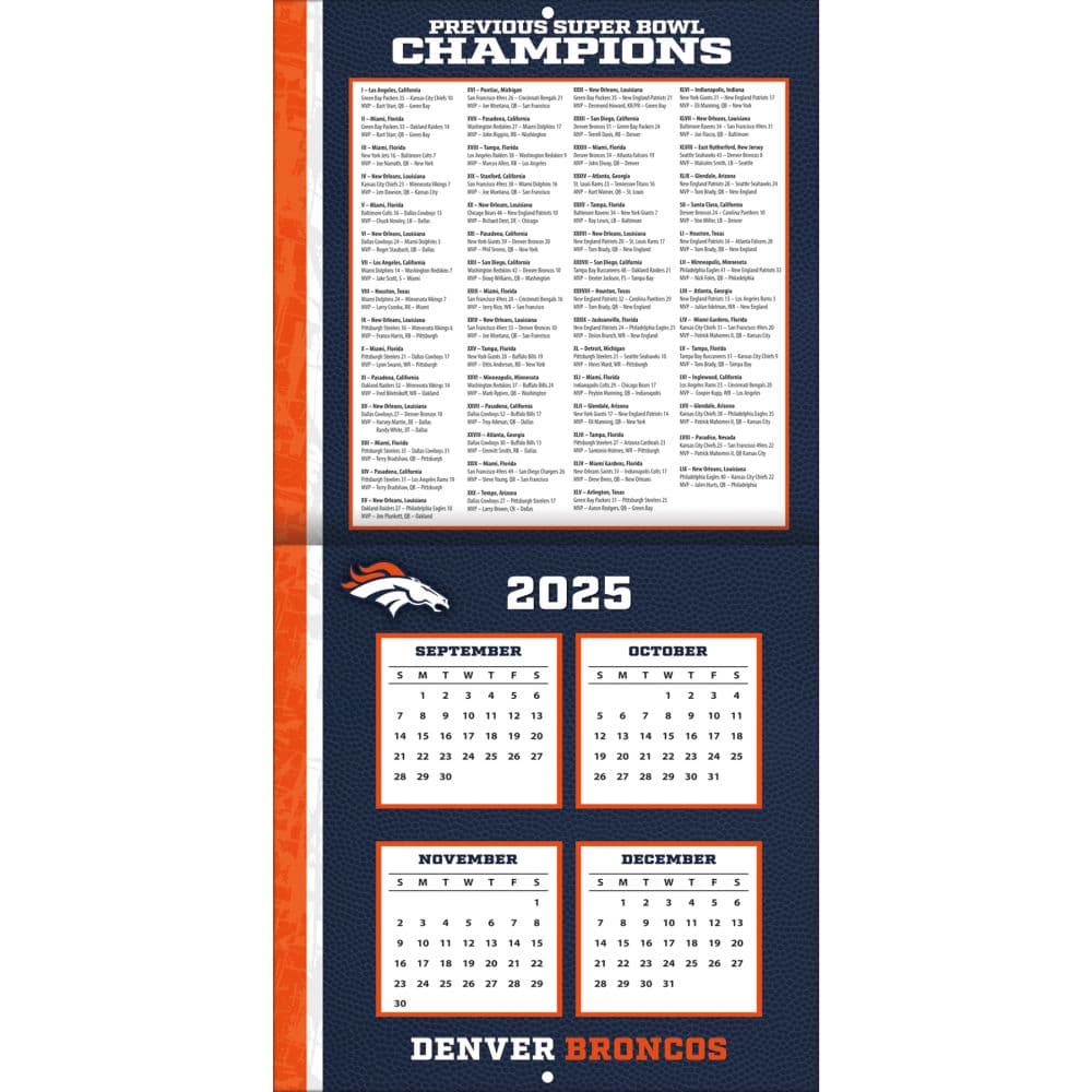 NFL Denver Broncos 2026 Mini Wall Calendar Second Alternate Image